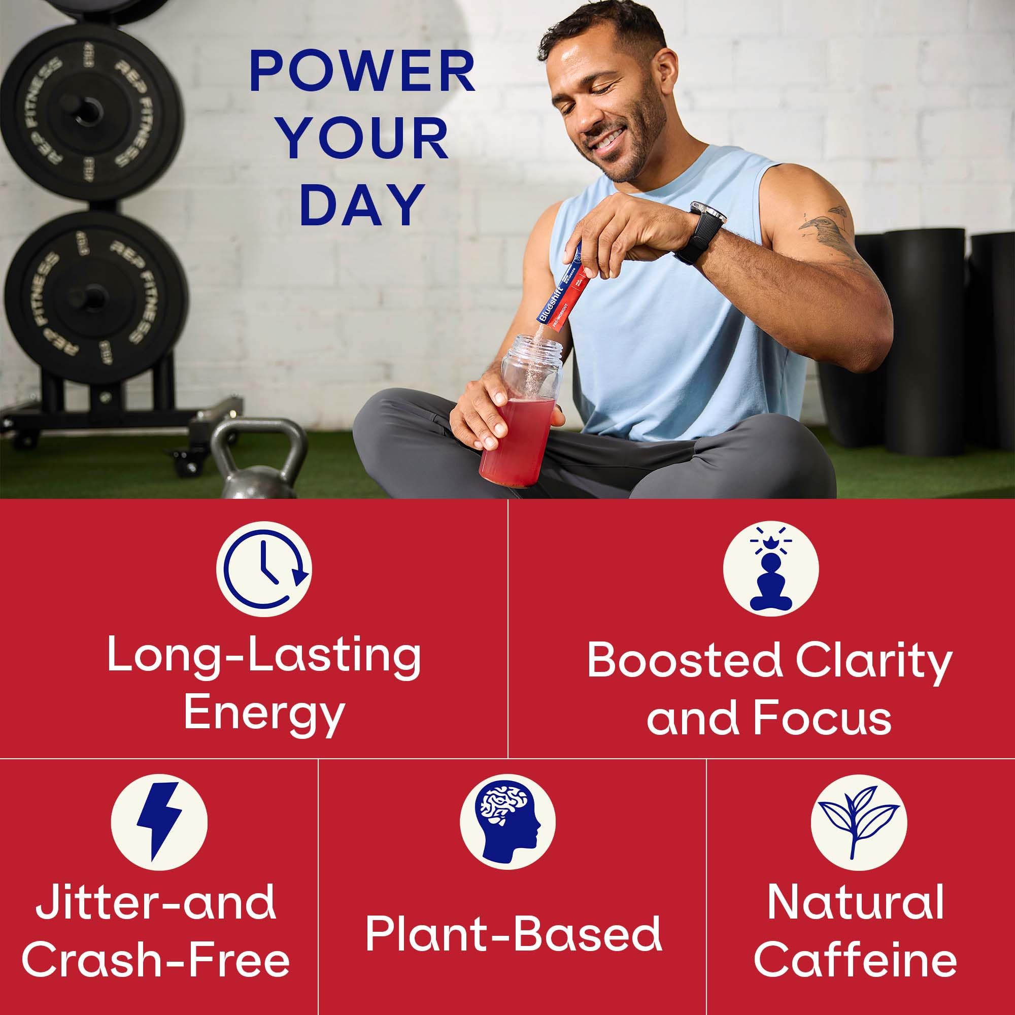 Blueshift Energy + Focus mixed in water to show smooth, jitter-free energy.