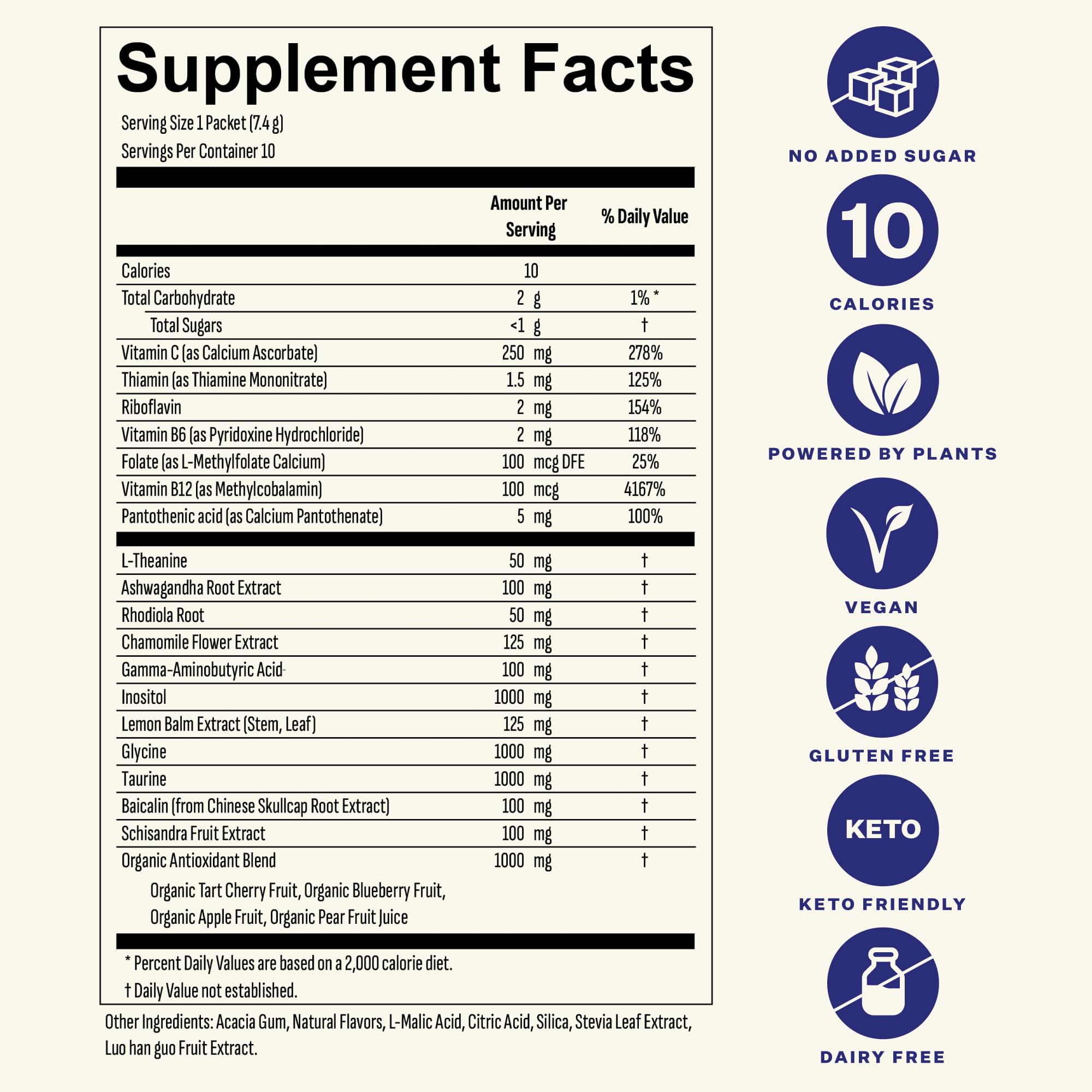 Blueshift vegan keto-friendly badge emphasizing zero sugar.