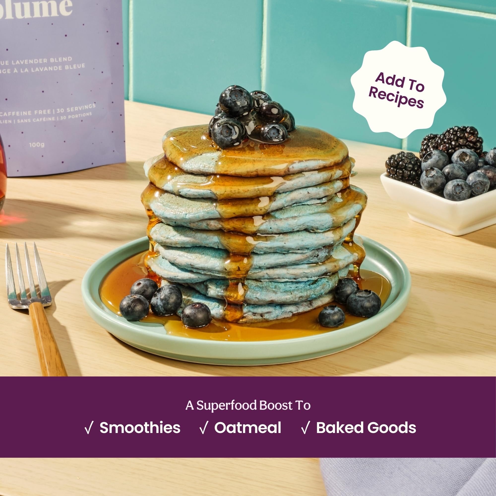 Blume Blue Lavender Powder ingredients icon showing blue spirulina and coconut milk.