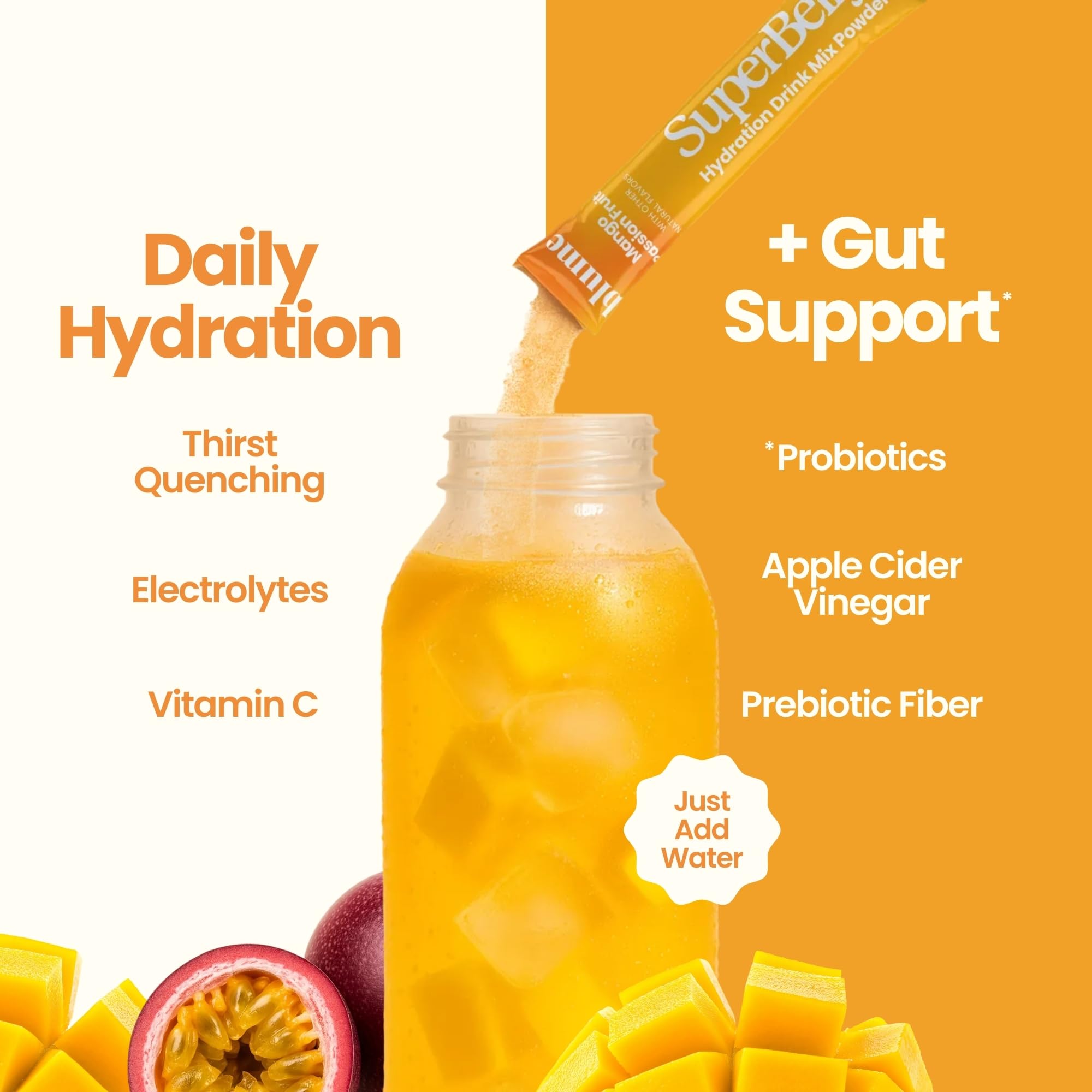 Blume SuperBelly travel-friendly-packaging shown in a bag for on-the-go hydration