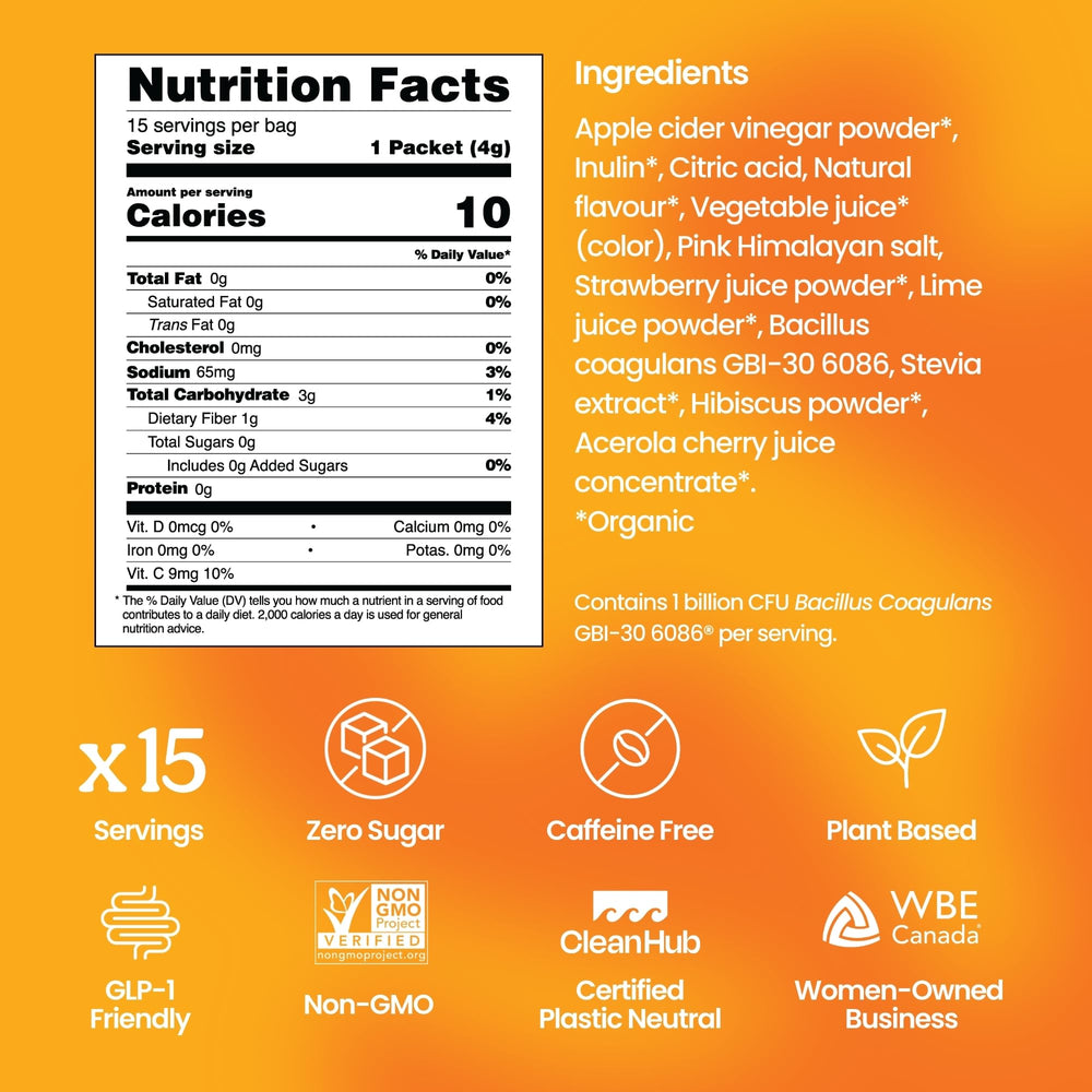 Blume SuperBelly vitamin-c-boost sachet next to a glass of water