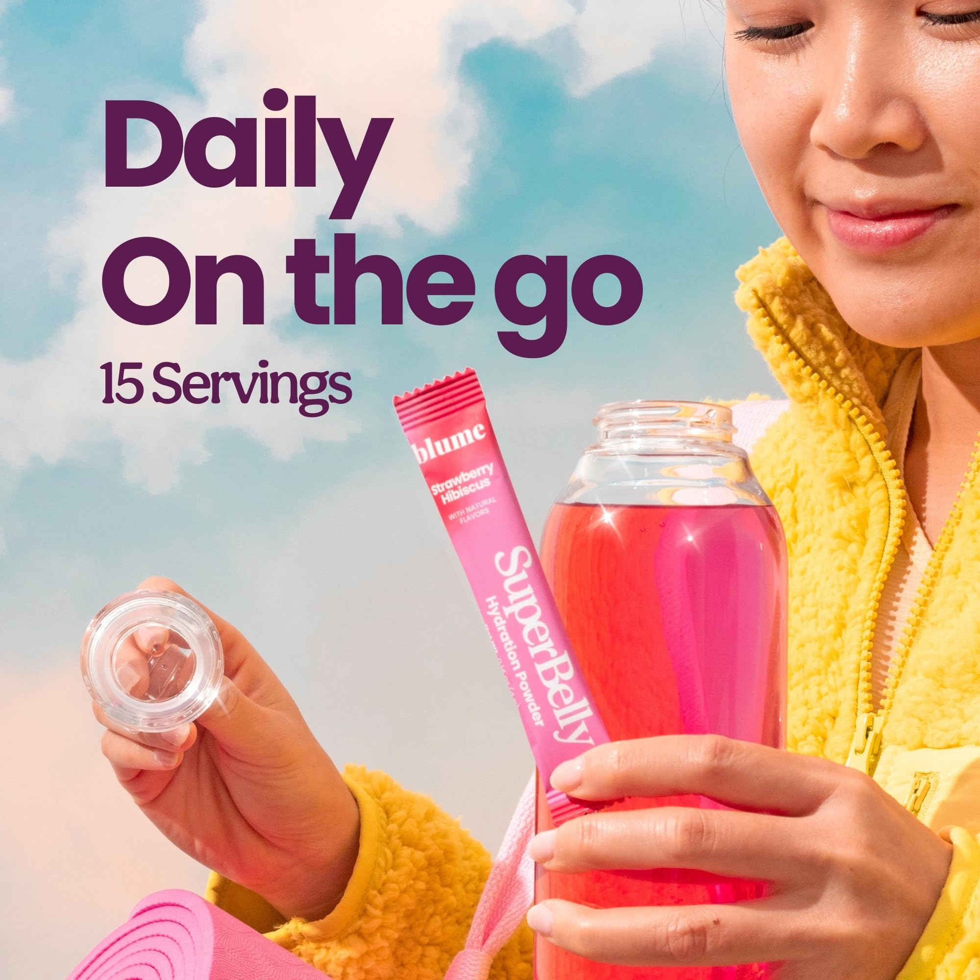 Blume SuperBelly Hydration Electrolytes sticks help balance fluids during travel.