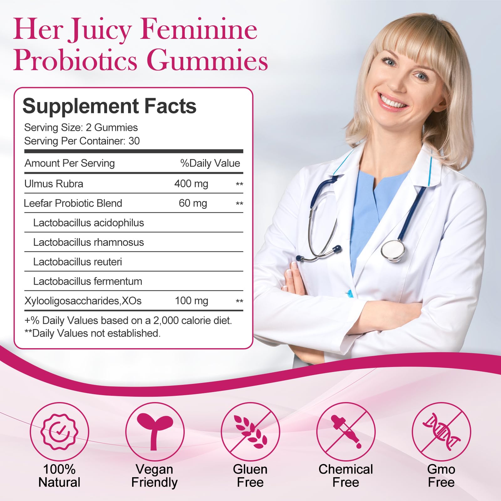 Blumskin womens probiotics slippery elm gummies pack for convenient daily gut and balance support.