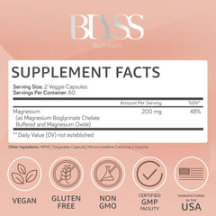 BLYSS Magnesium Glycinate 200 mg capsules close-up for daily support.