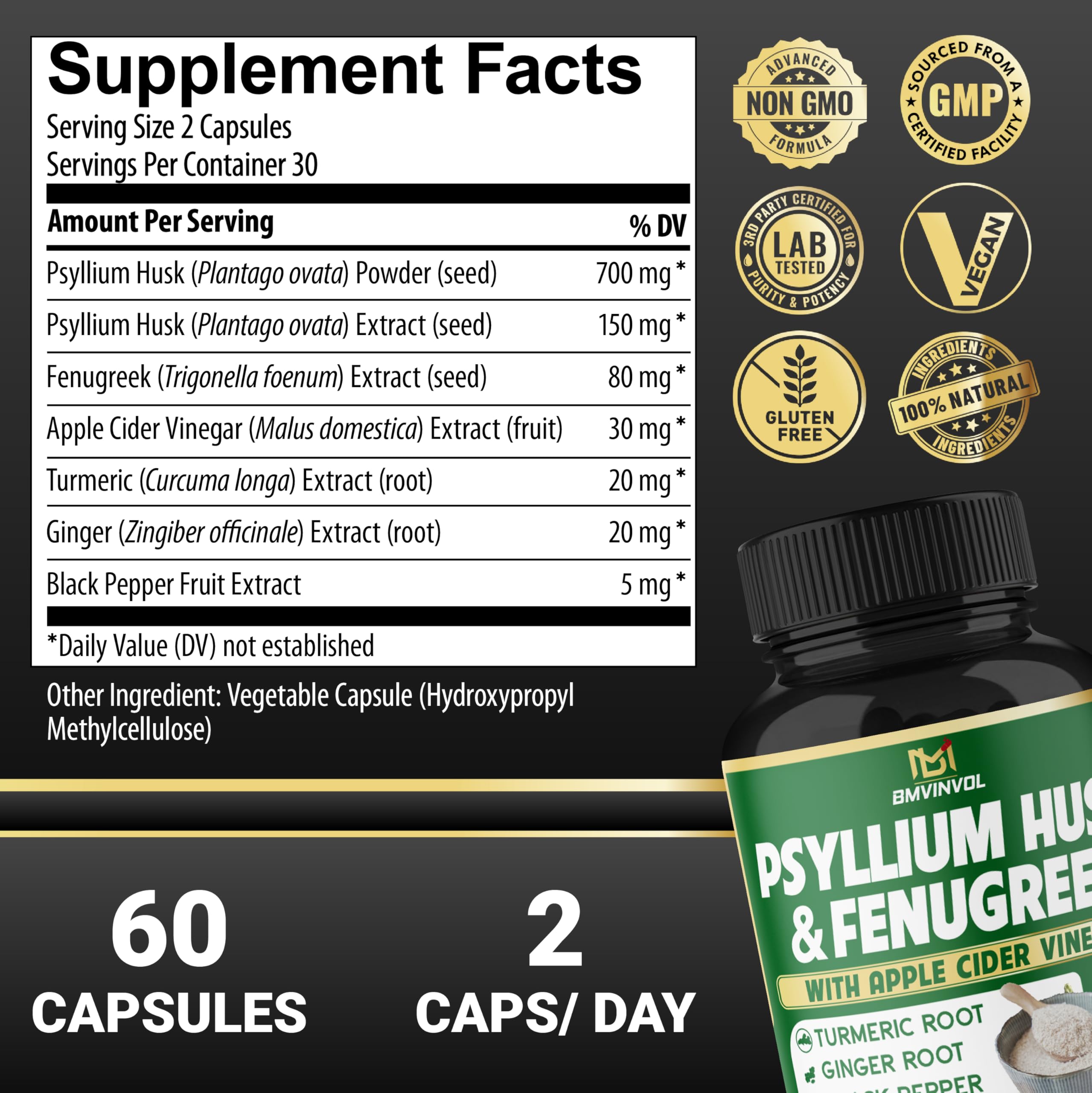 BMVINVOL 6in1 bottle with apple cider vinegar and turmeric blend for daily wellness