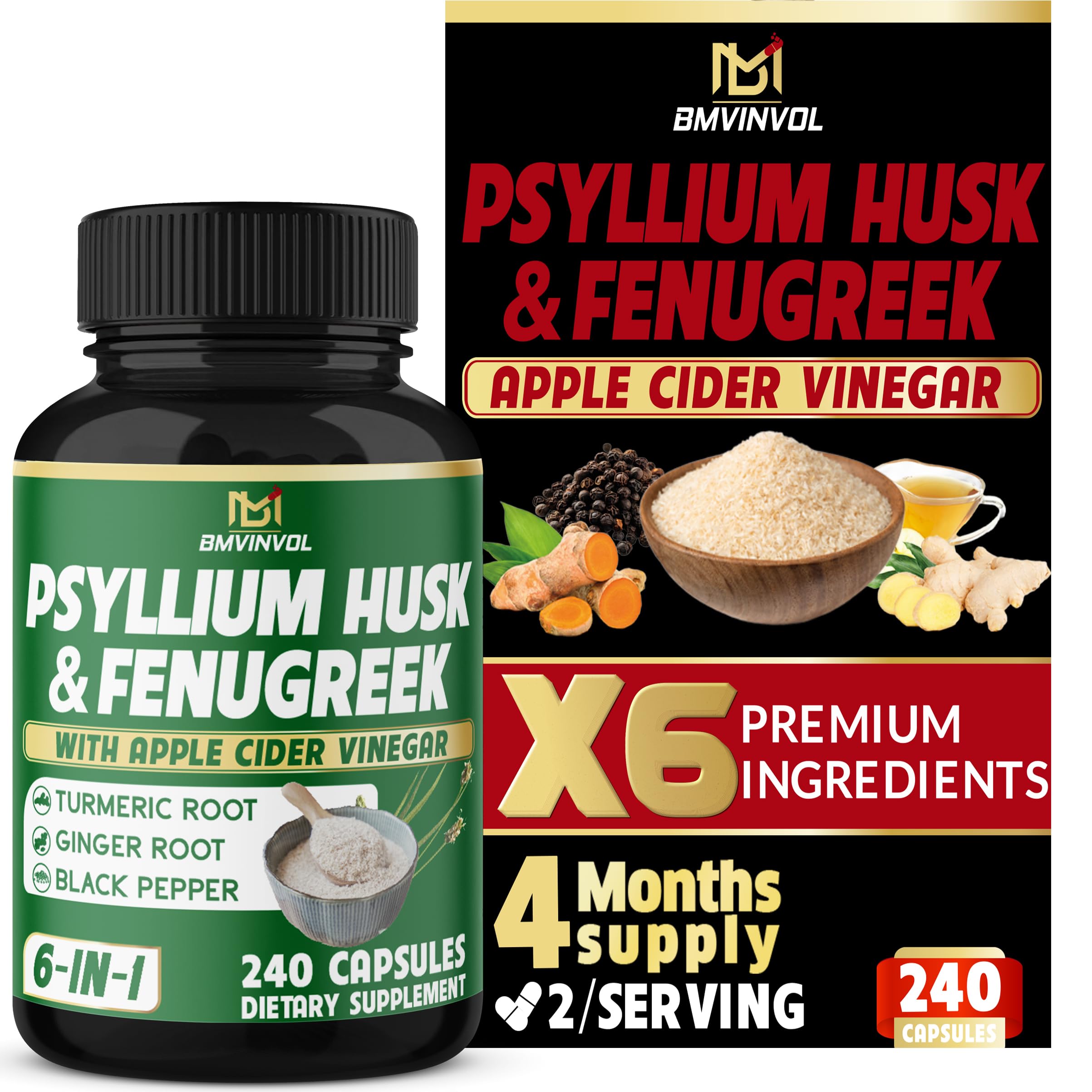 BMVINVOL 6in1 psyllium husk bottle supporting daily digestion