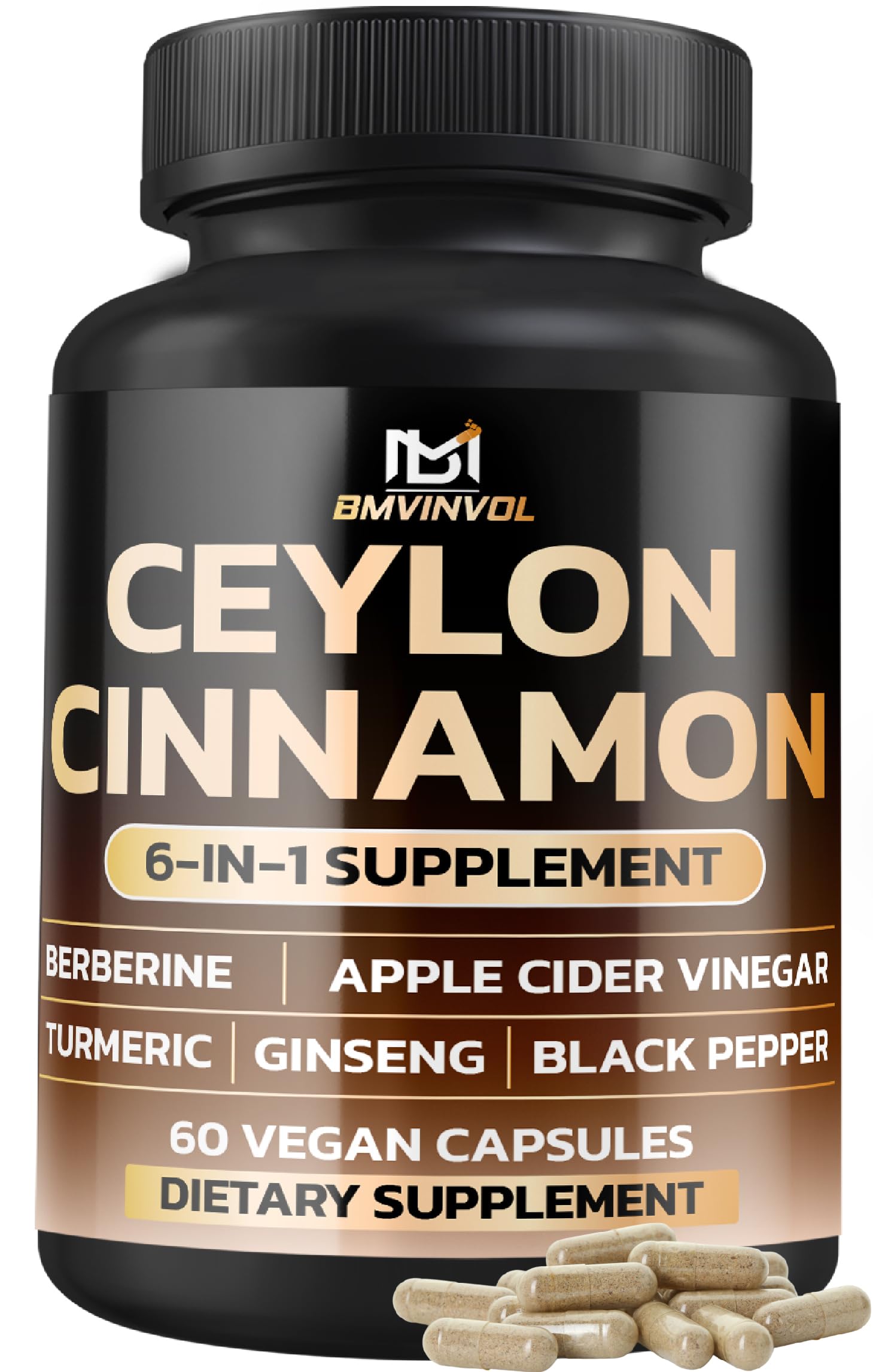 BMVINVOL Ceylon Cinnamon Capsules bottle for daily wellness and convenience.