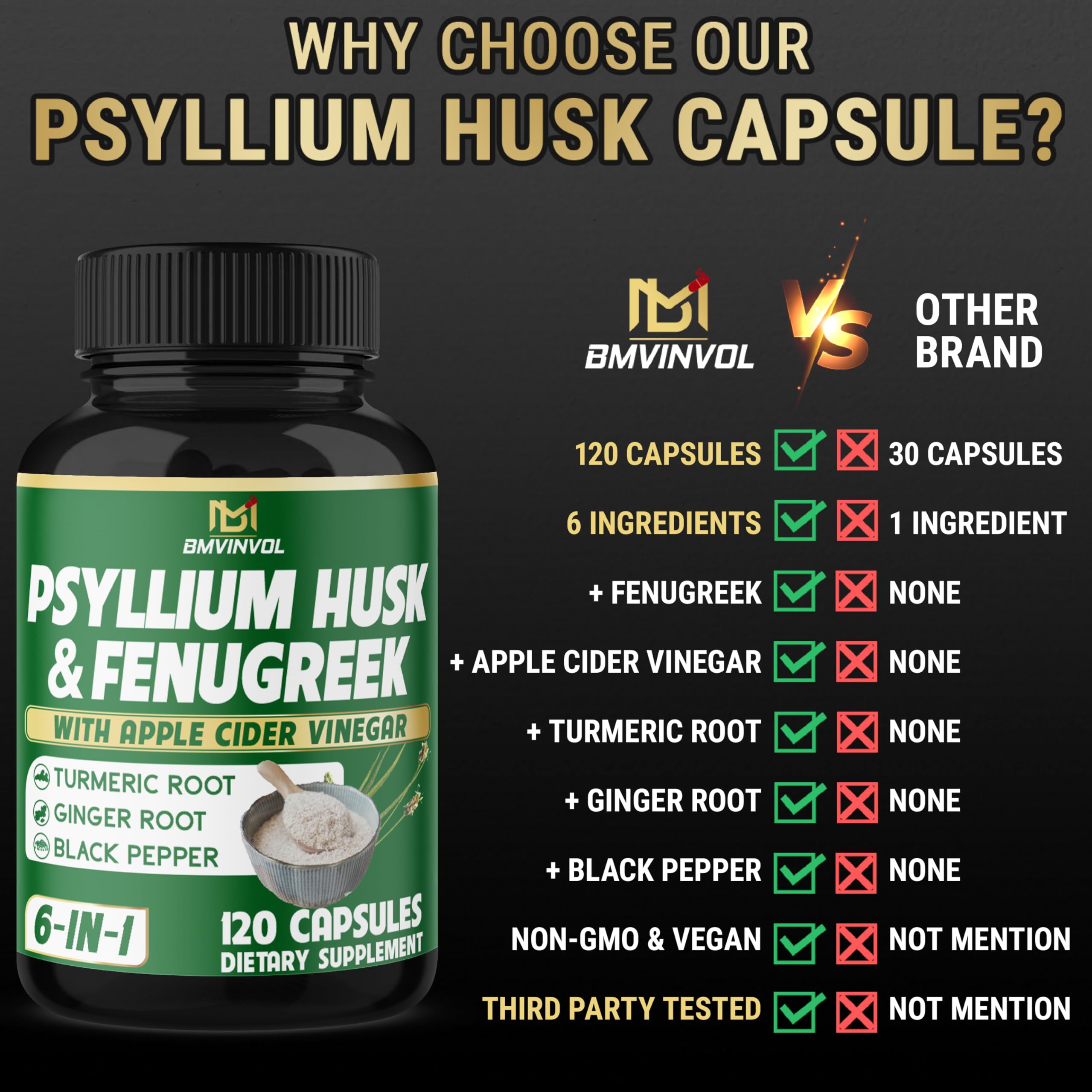BMVINVOL digestive health capsules in a 120-count pack for daily use.