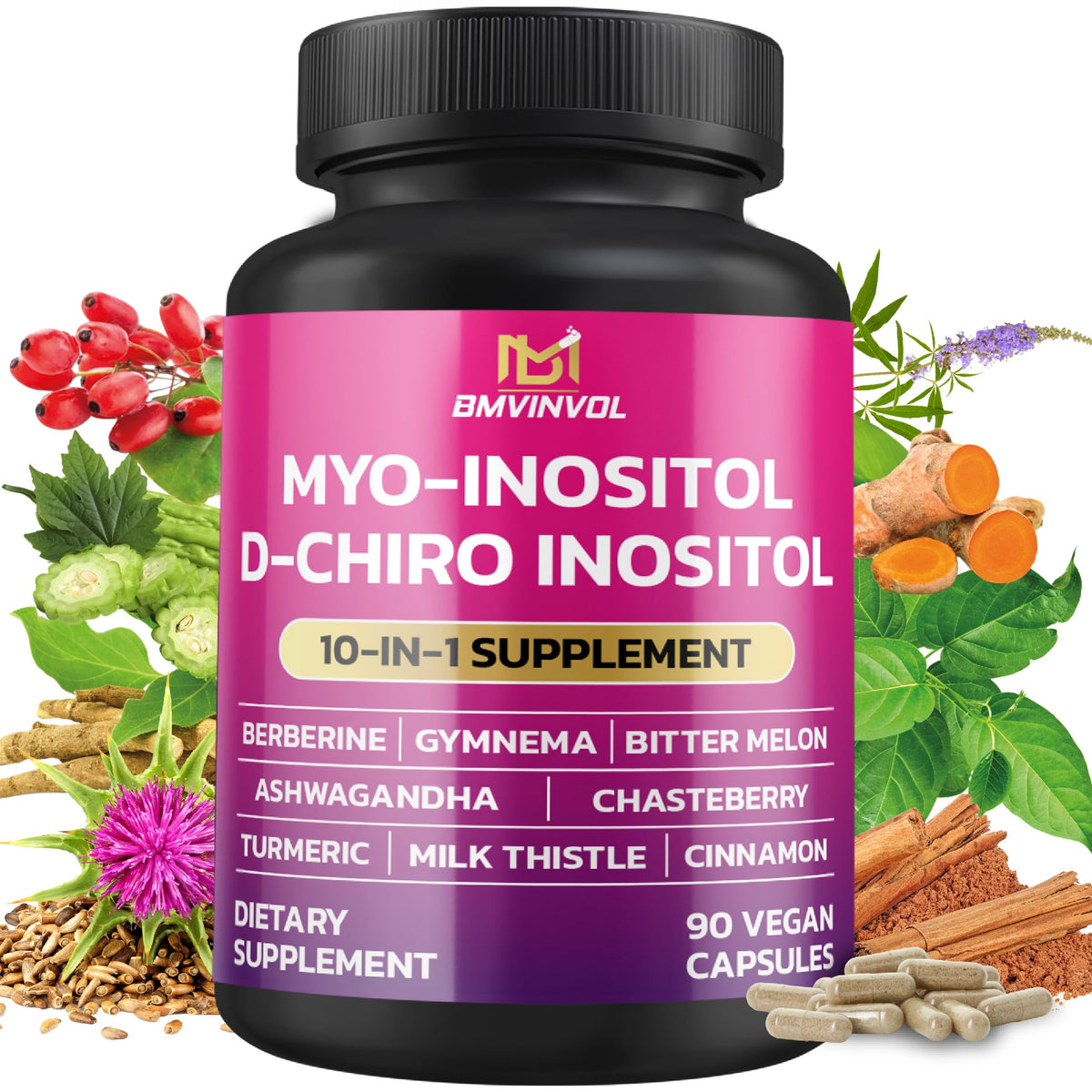 BMVINVOL Inositol bottle with 40:1 ratio for balanced daily wellness.