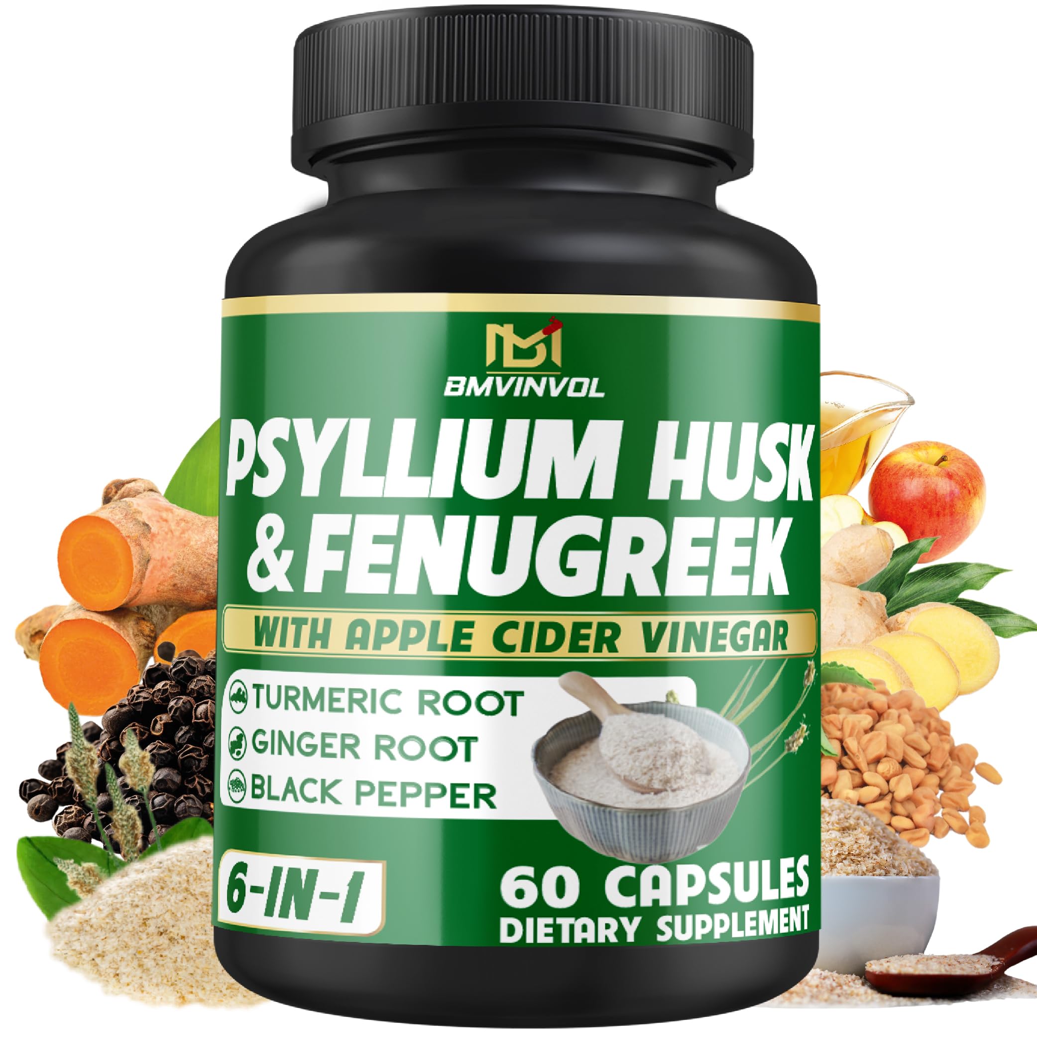 BMVINVOL Psyllium husk capsules for gentle daily digestion support.