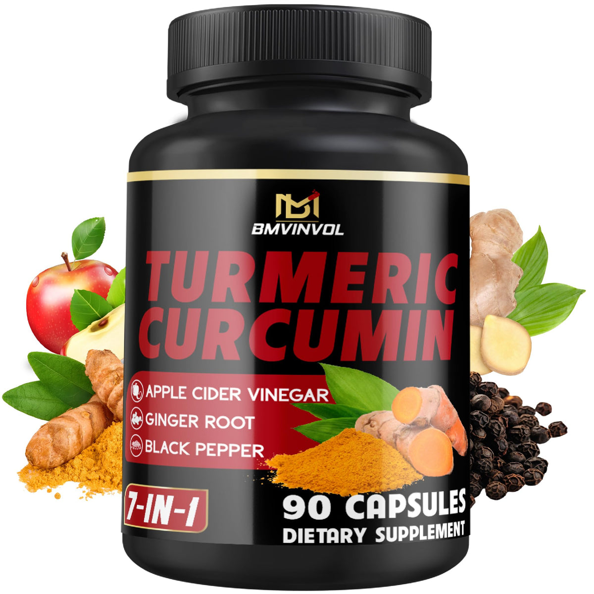 BMVINVOL turmeric curcumin bottle may support immune function.