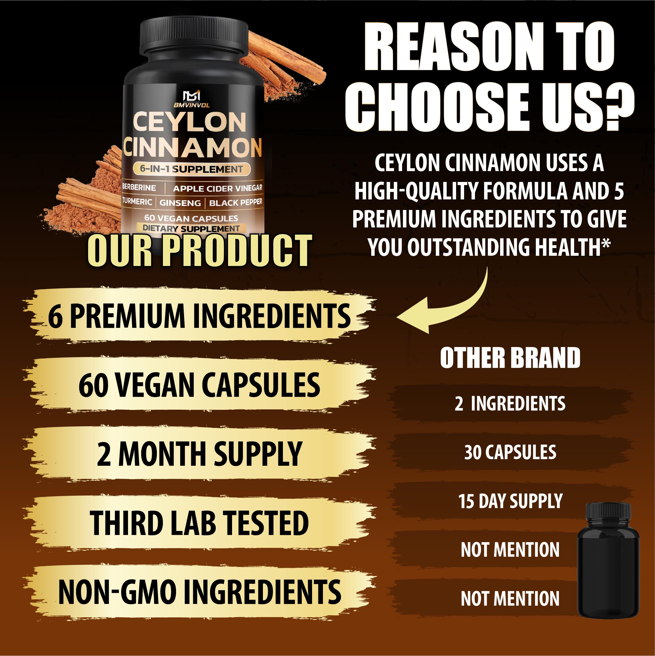 BMVINVOL Vegetarian capsules label signals vegan, non-GMO formulation.