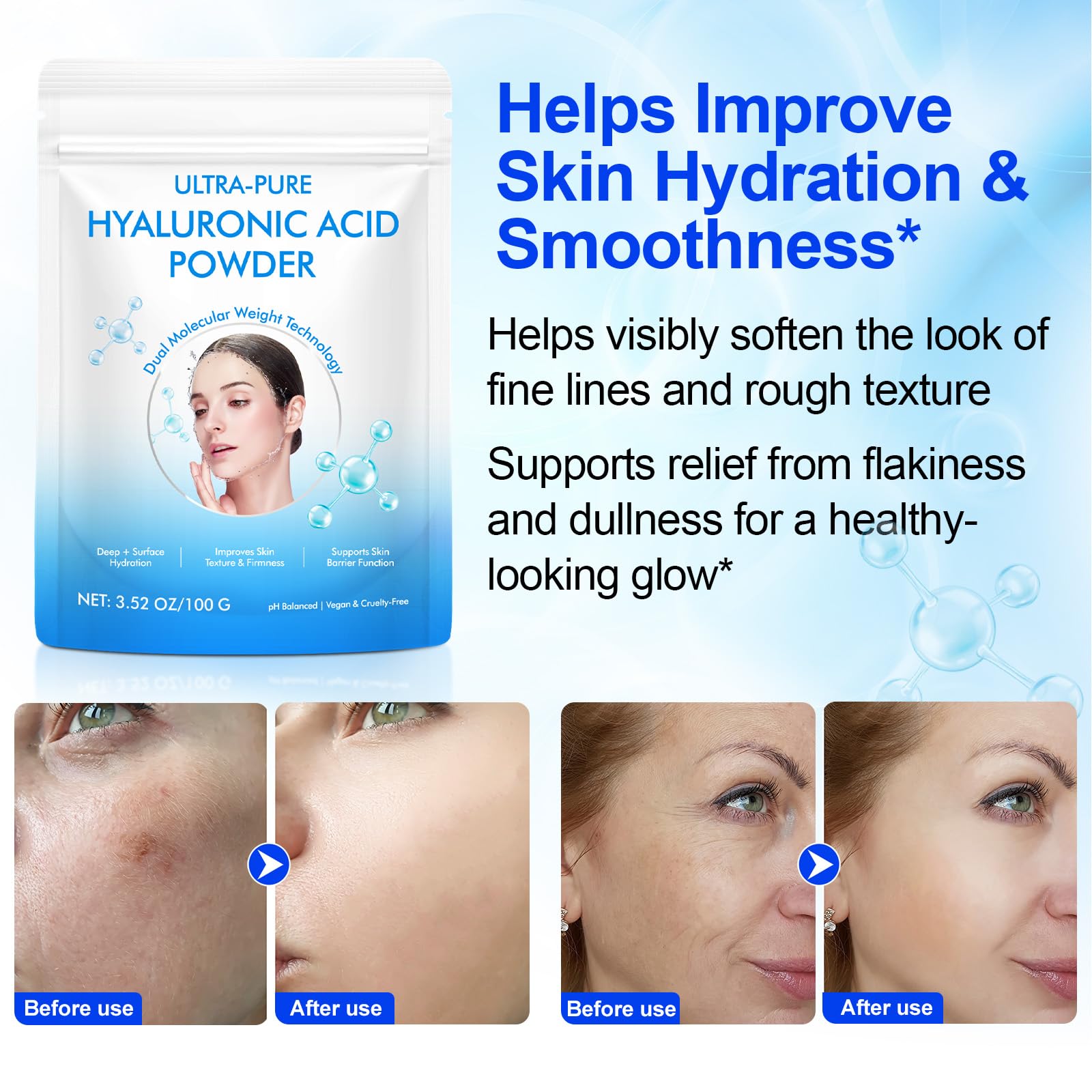 bnHUlMXw Hyaluronic Acid Powder ingredients highlight 100% pure HA