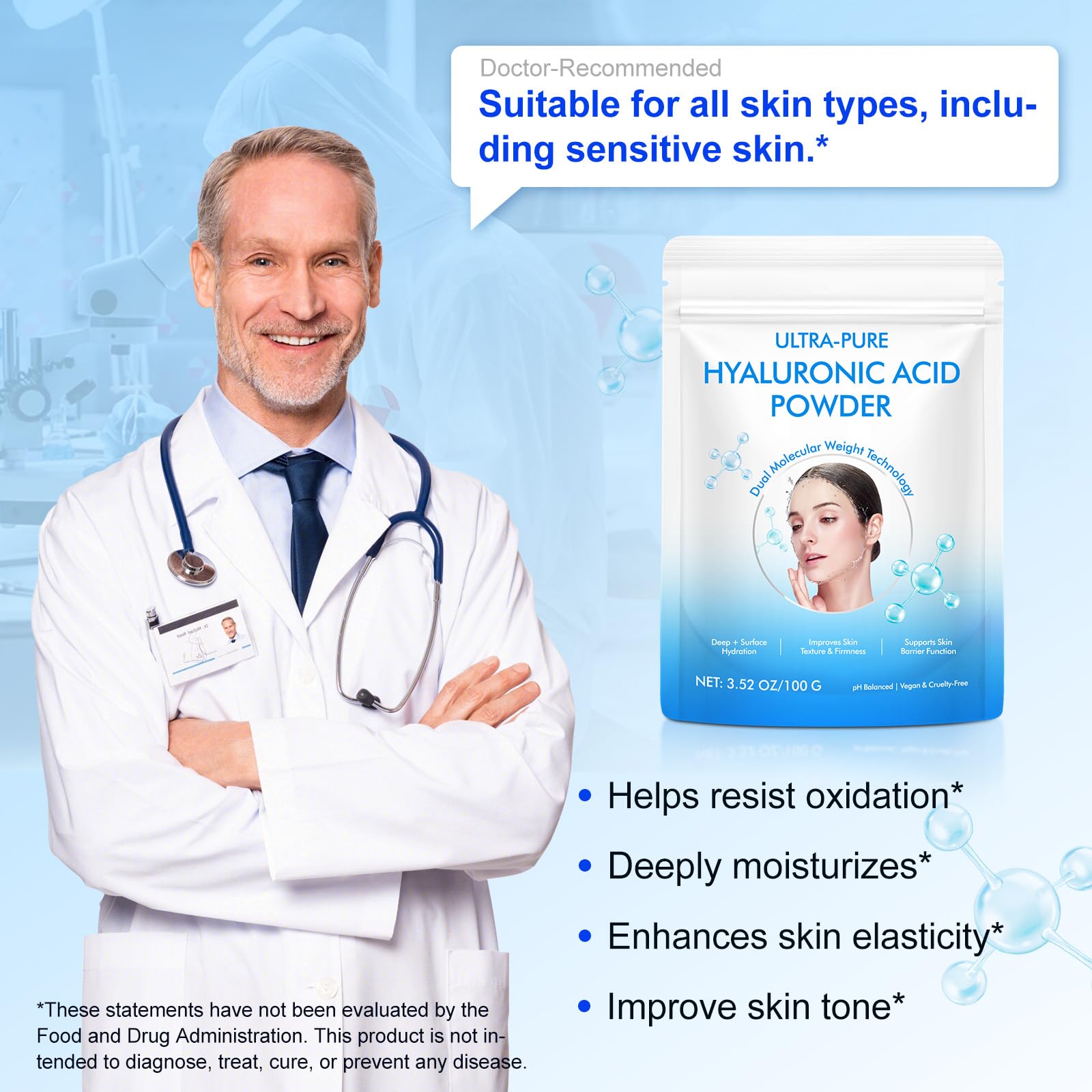bnHUlMXw Hyaluronic Acid Powder mixed with water forming a gel texture