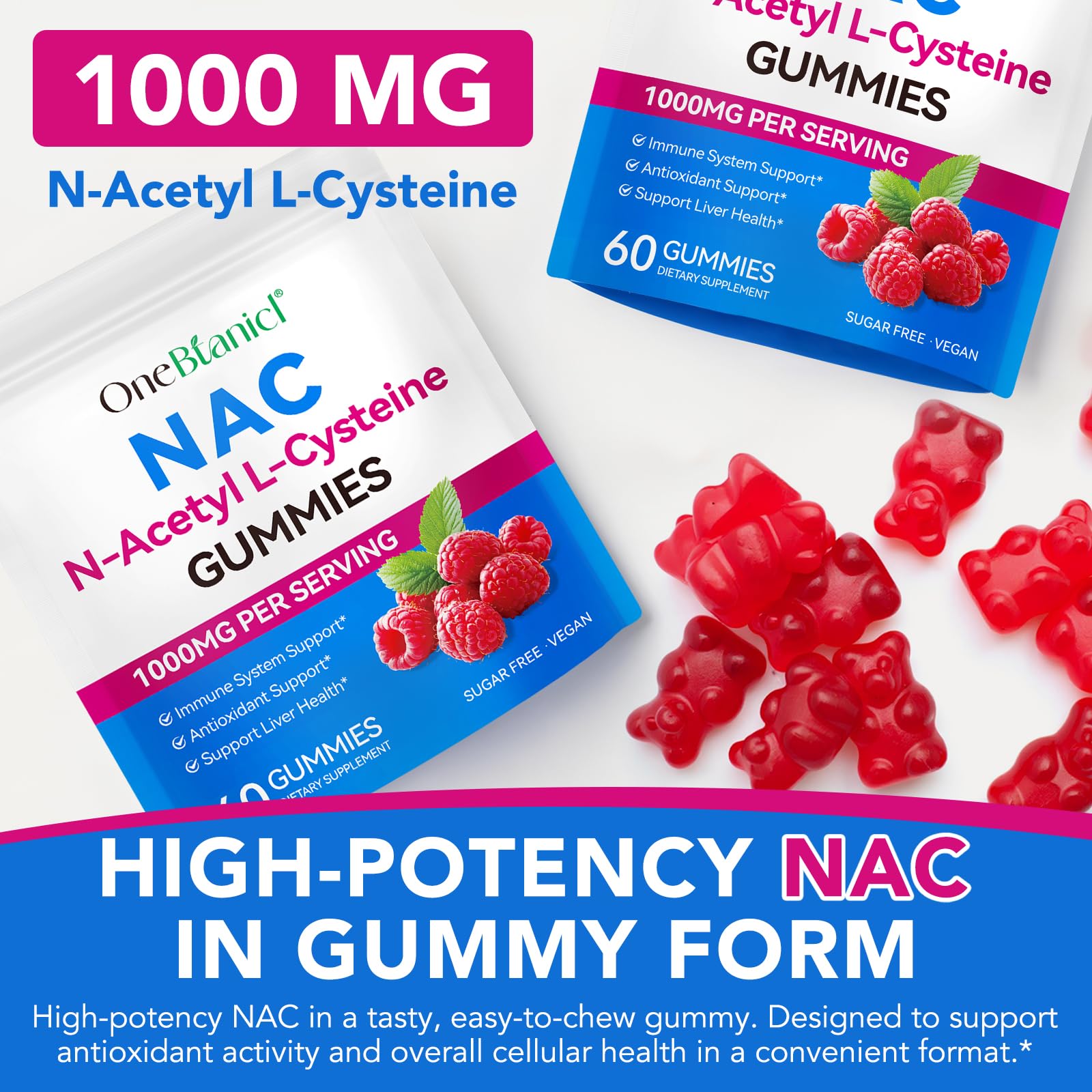 bnHUlMXw NAC Gummies strawberry flavor label for everyday use.