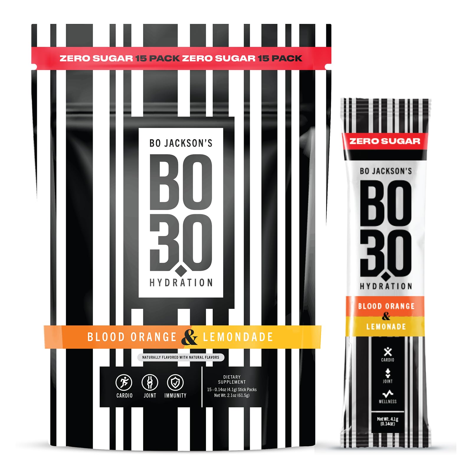 BO3.0 blood orange packet close-up for clean hydration on the go.