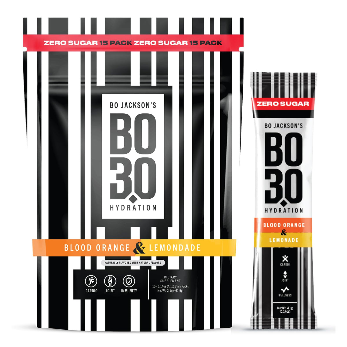 BO3.0 blood orange packet close-up for clean hydration on the go.