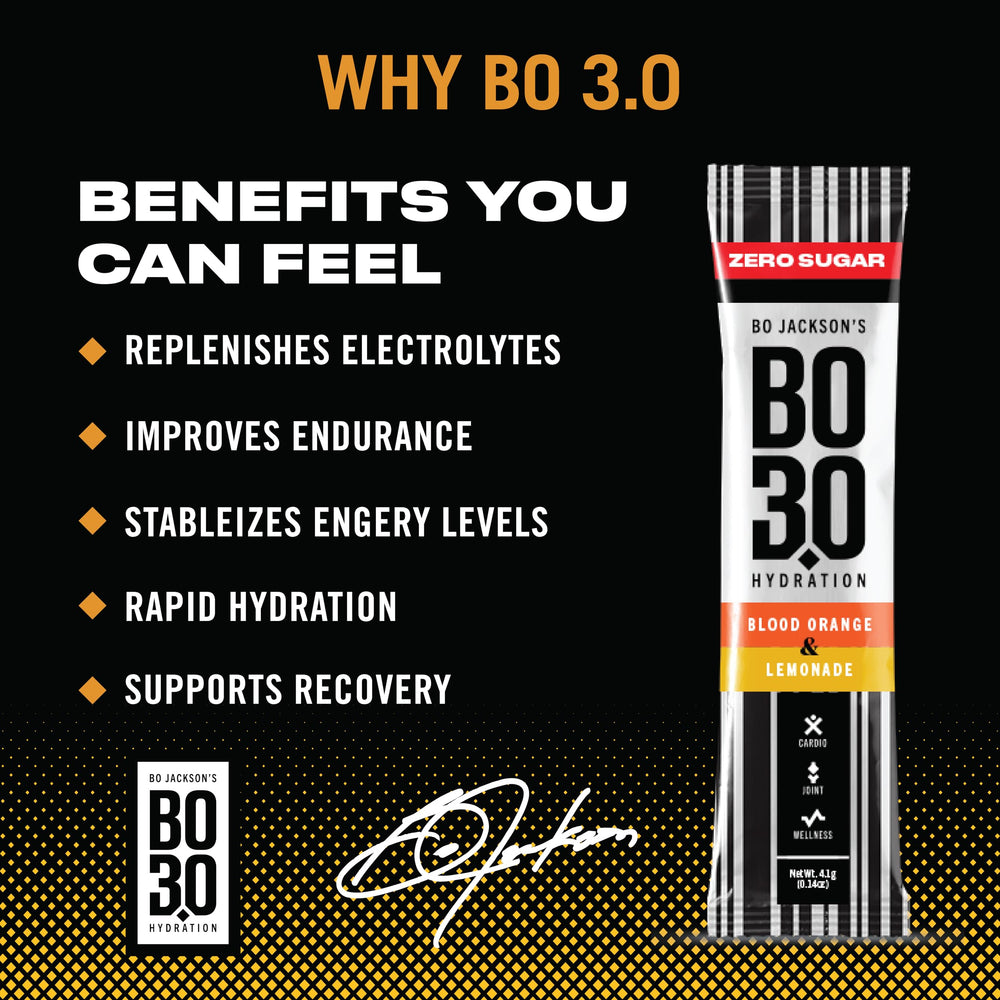 BO3.0 blood orange packet on workout mat ready for post-workout rehydration.