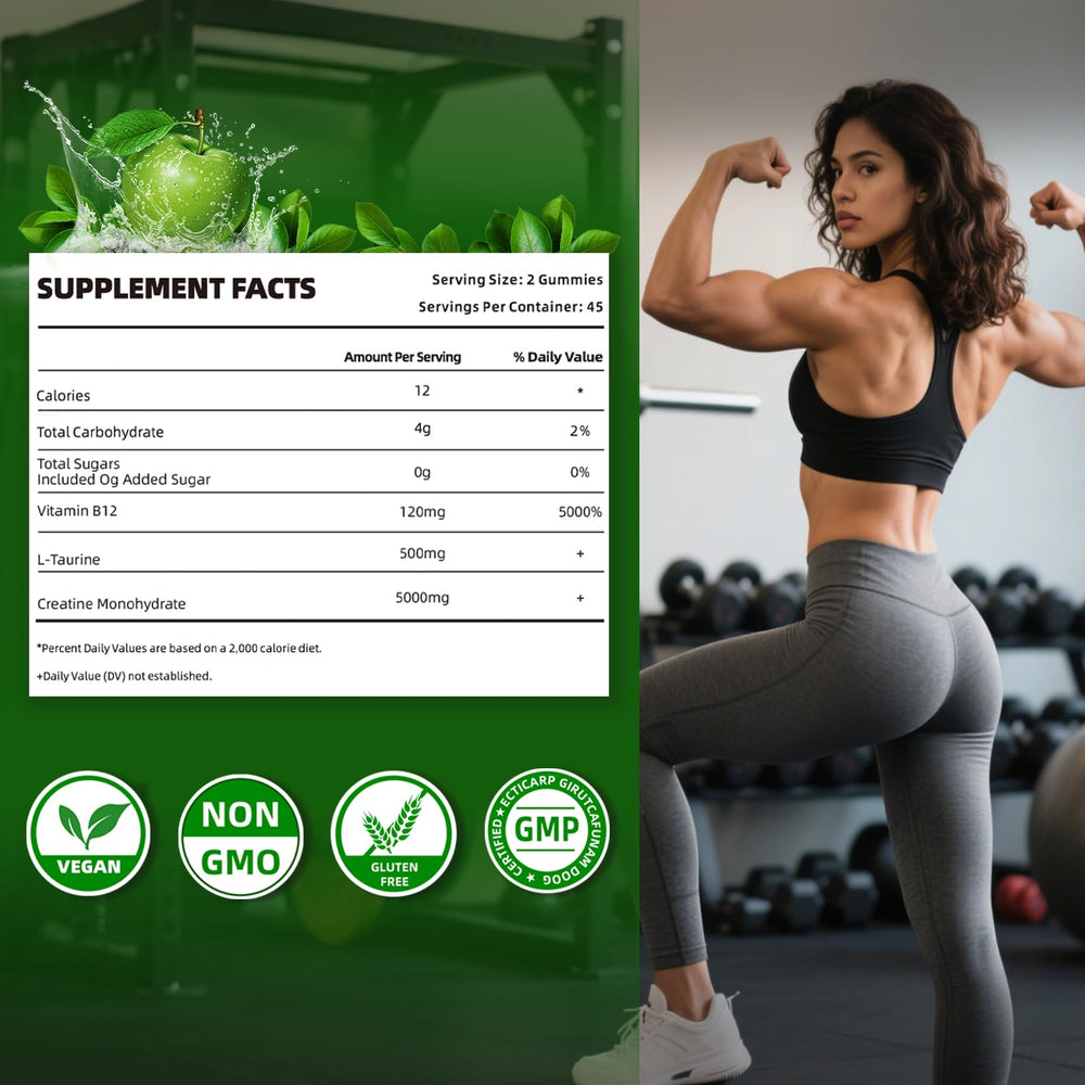 Boasi apple-flavor gummies pictured during gym session for quick energy.