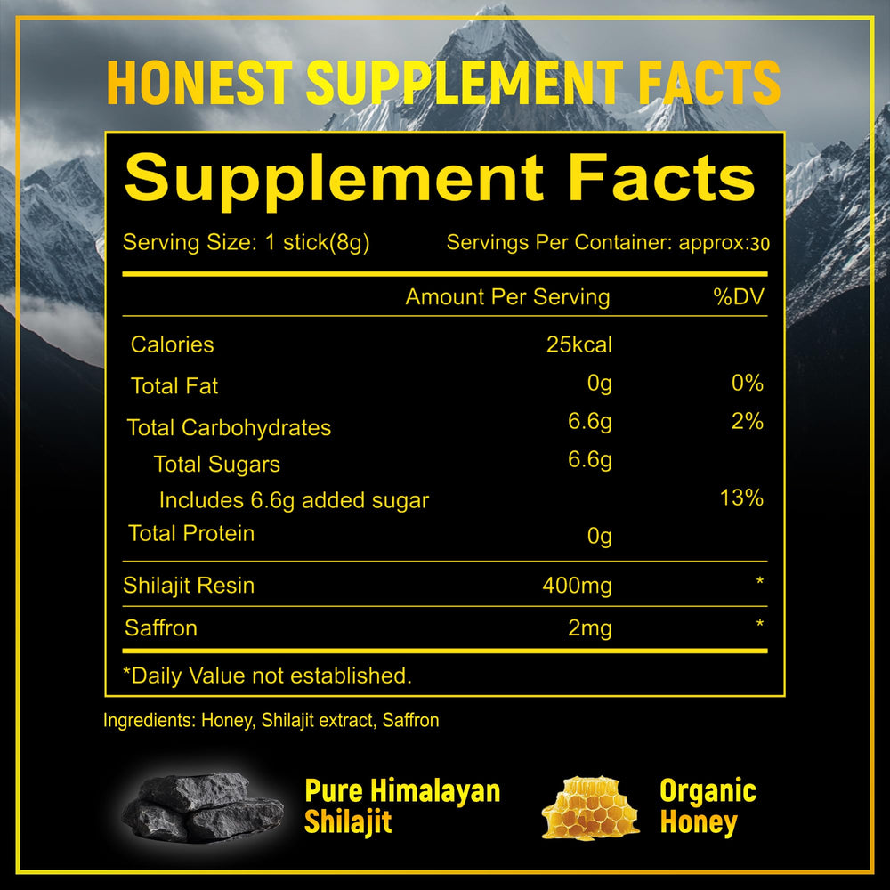 Ingredients in Boasi Shilajit Honey Sticks underscore purity and ecosystem care