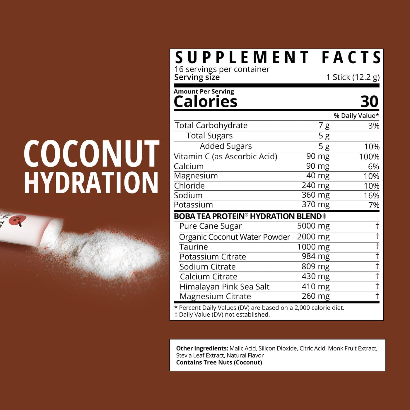 Boba Tea Hydration coconut water powder close-up highlighting natural electrolytes