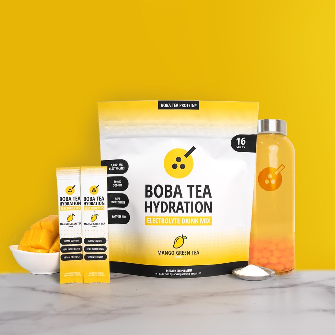 Boba Tea Protein label close-up highlighting electrolytes.