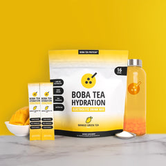 Boba Tea Protein label close-up highlighting electrolytes.