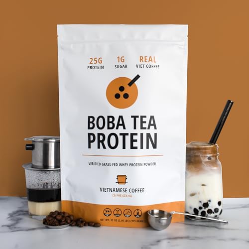 Boba Tea Protein Vietnamese Coffee shake in glass for quick energy