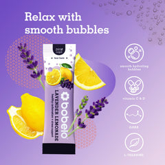 Bobelo lavender lemonade packaging shows convenient 30-pack for on-the-go hydration.