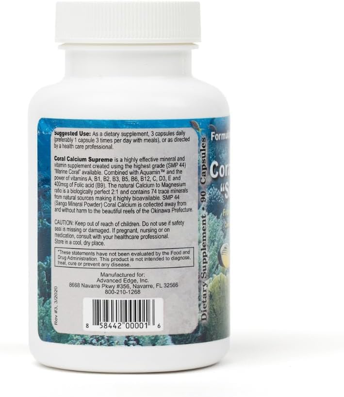Bob's Best Coral Calcium Supreme label highlighting 74 trace minerals