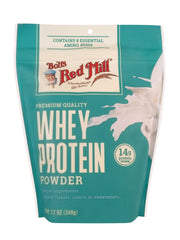 Bob's Red Mill all natural whey protein powder bottle front, ideal for smoothies