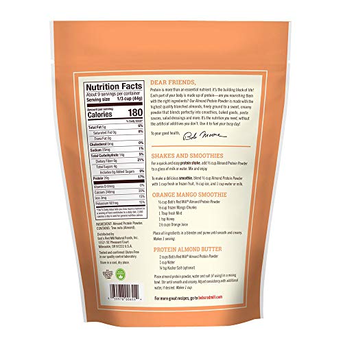 Bob's Red Mill Almond Protein Powder scoop for quick, protein-packed smoothies.