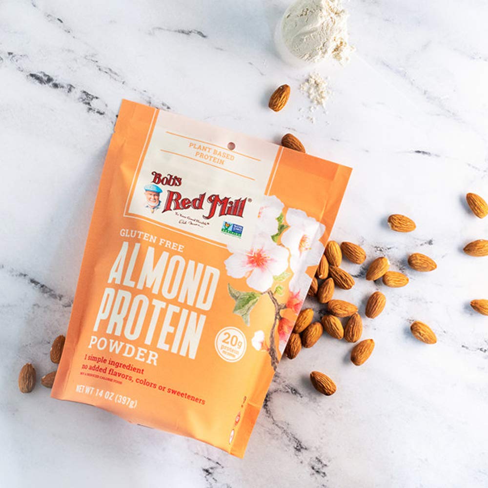 Bob's Red Mill Almond Protein Powder shake showcases plant-based protein for versatile meals.