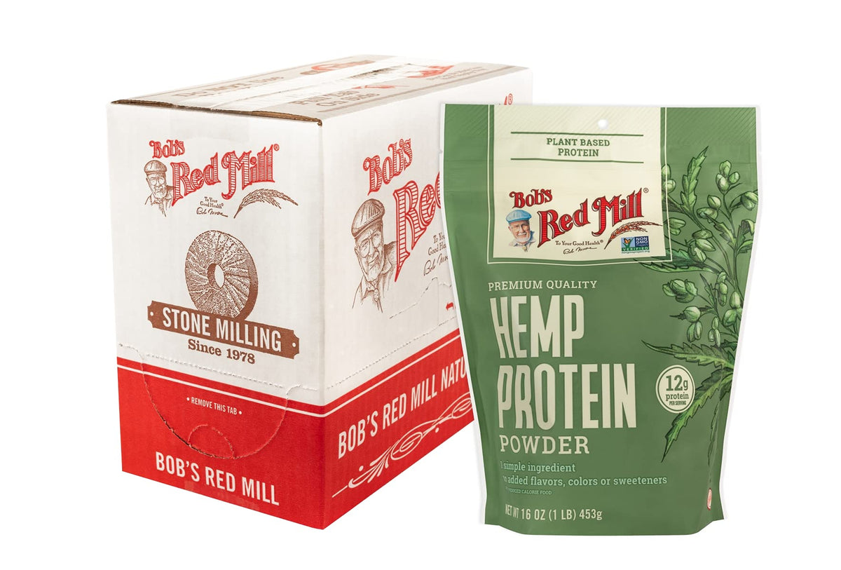 Bob's Red Mill hemp protein powder bag and scoop for quick smoothies.