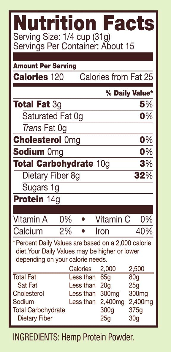 Close-up of Bob's Red Mill hemp protein powder texture highlighting its fiber-rich, low-fat profile.