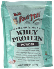 Bob's Red Mill whey protein concentrate bottle for quick shakes