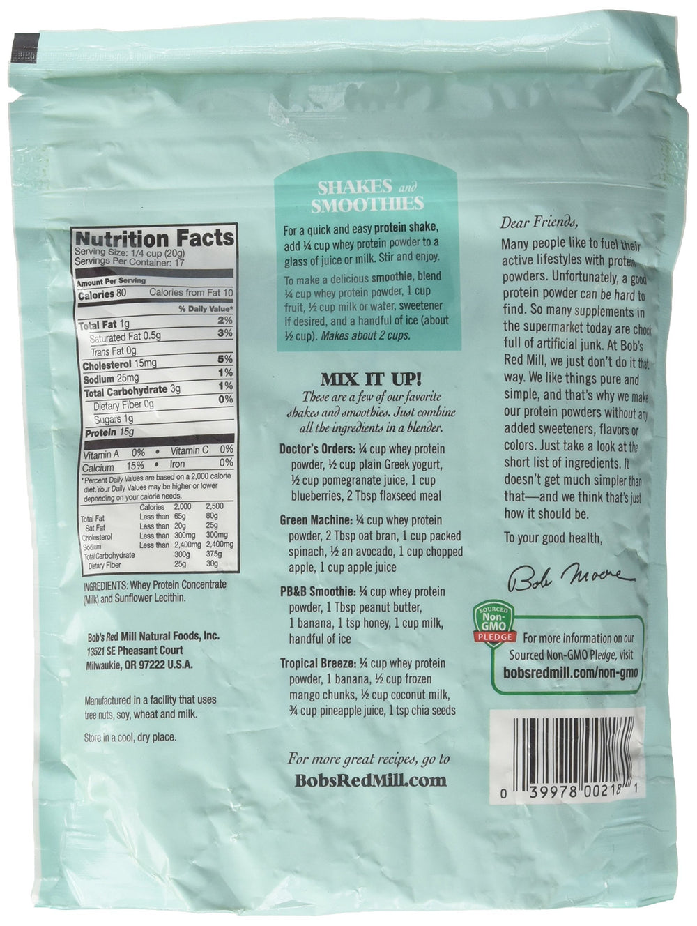 Bob's Red Mill whey protein scoop ready for smoothies