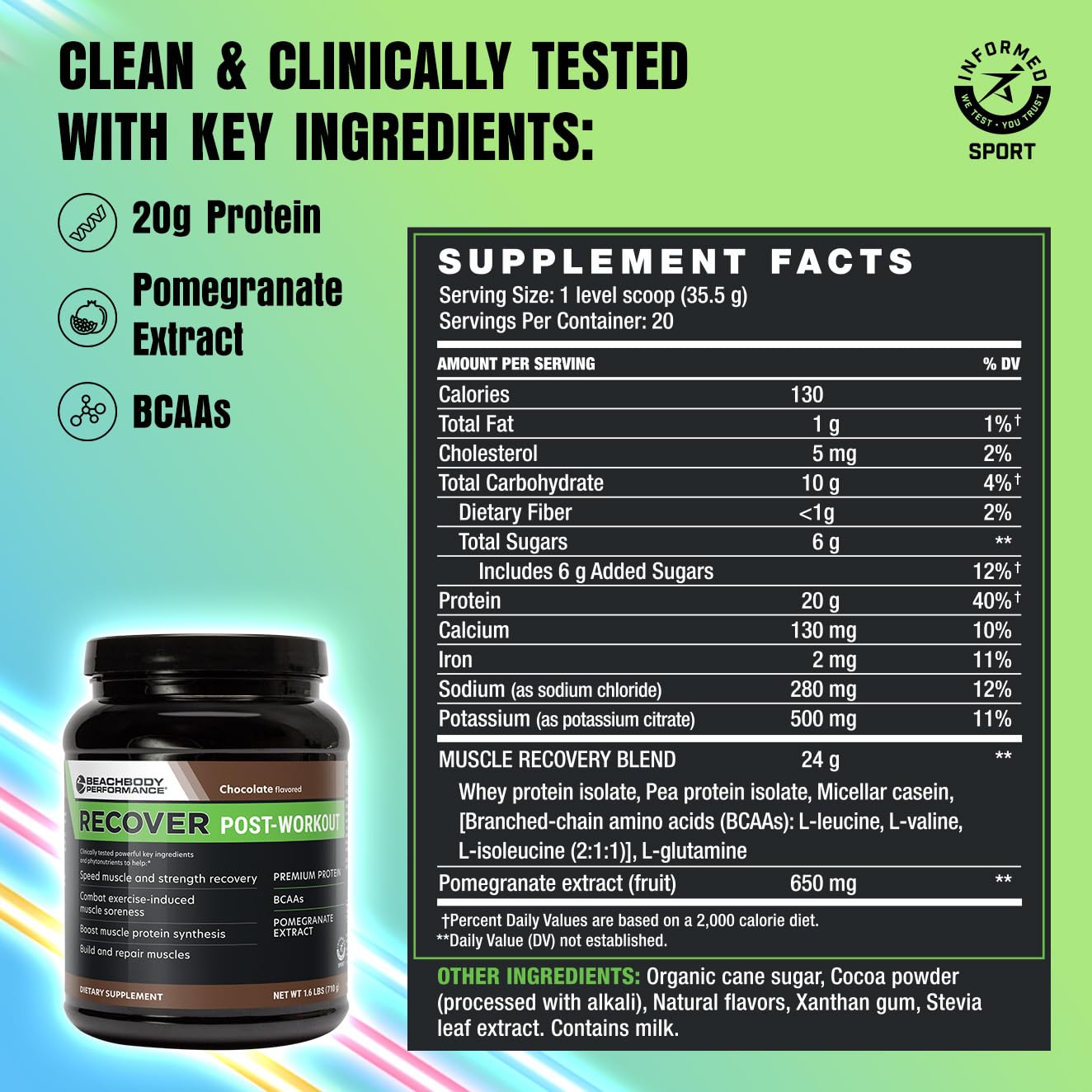 Serving scoop of BODi Recover chocolate whey for muscle repair post-exercise