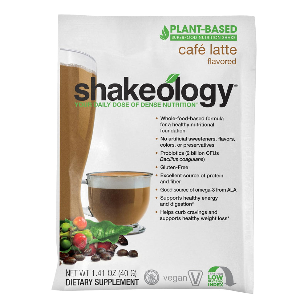 BODi Shakeology Cafe Latte vegan protein blend with 16g protein.