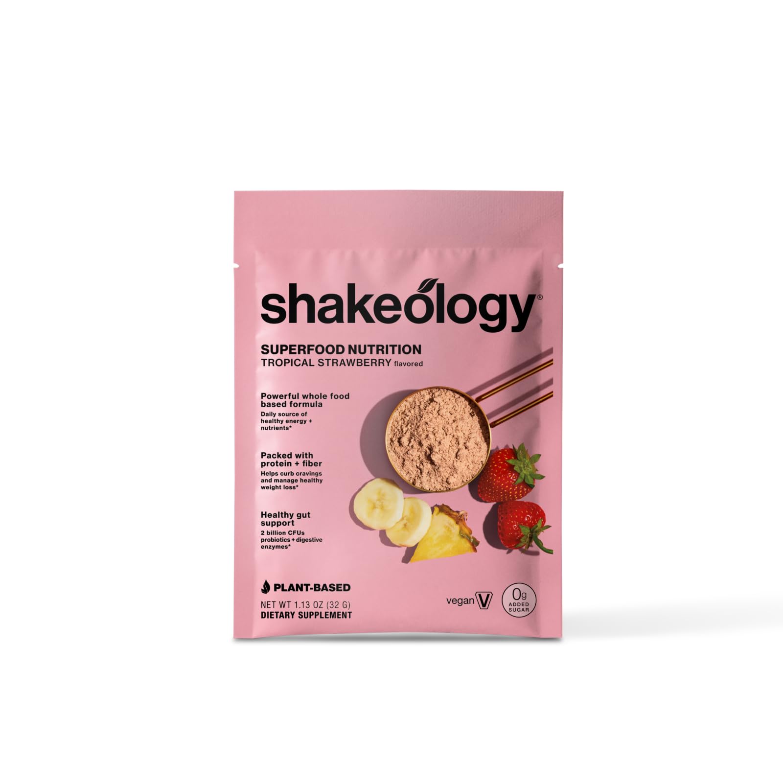 BODi Shakeology Tropical Strawberry shake poured into glass after workout