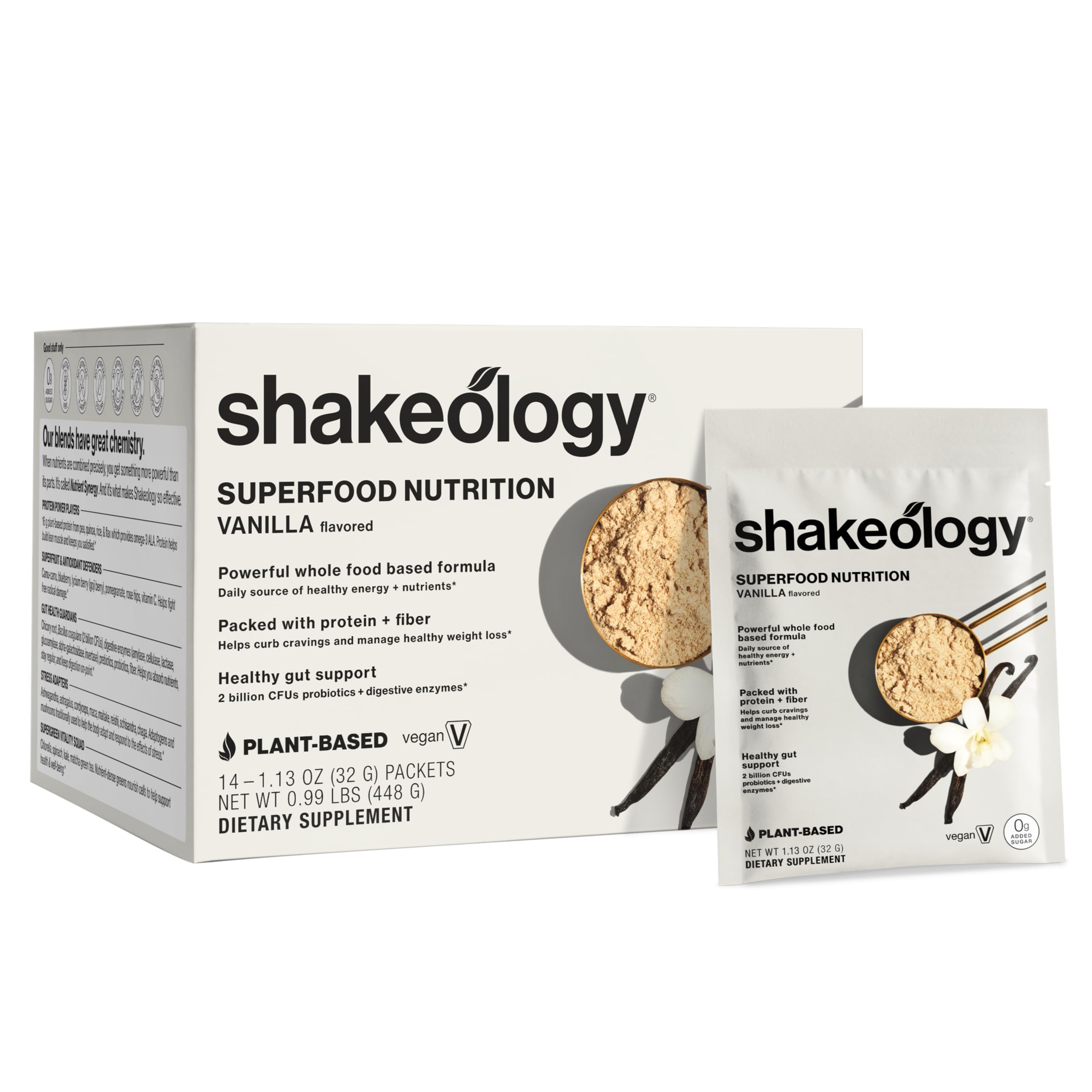 BODi Shakeology vanilla single-serve packet for convenient on-the-go nutrition.