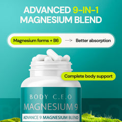 Body C.E.O. Magnesium 9 bottle on vanity for a calm self-care routine