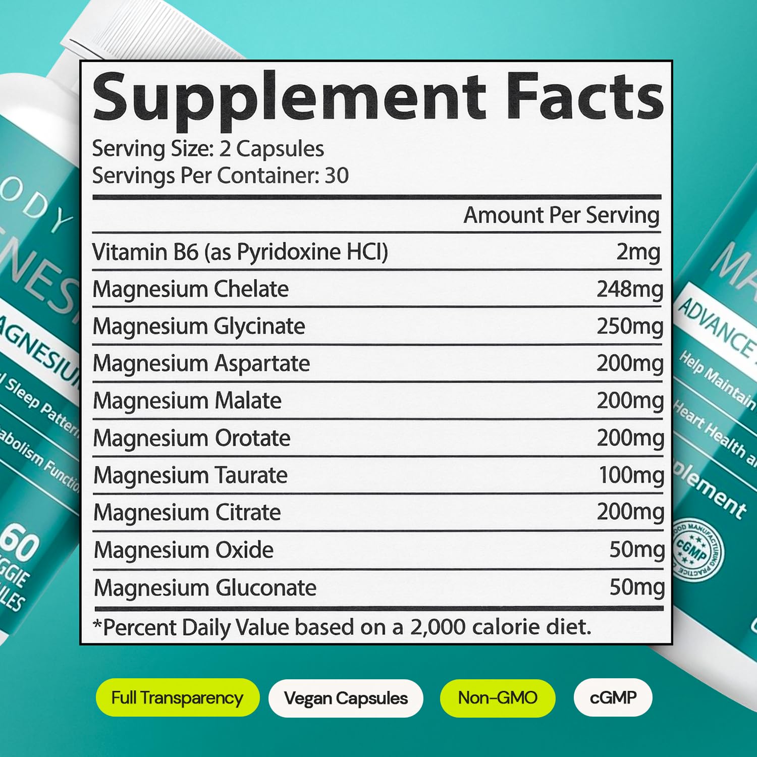 Body C.E.O. Magnesium 9 capsules closeup showing smooth texture and high-absorption formulation
