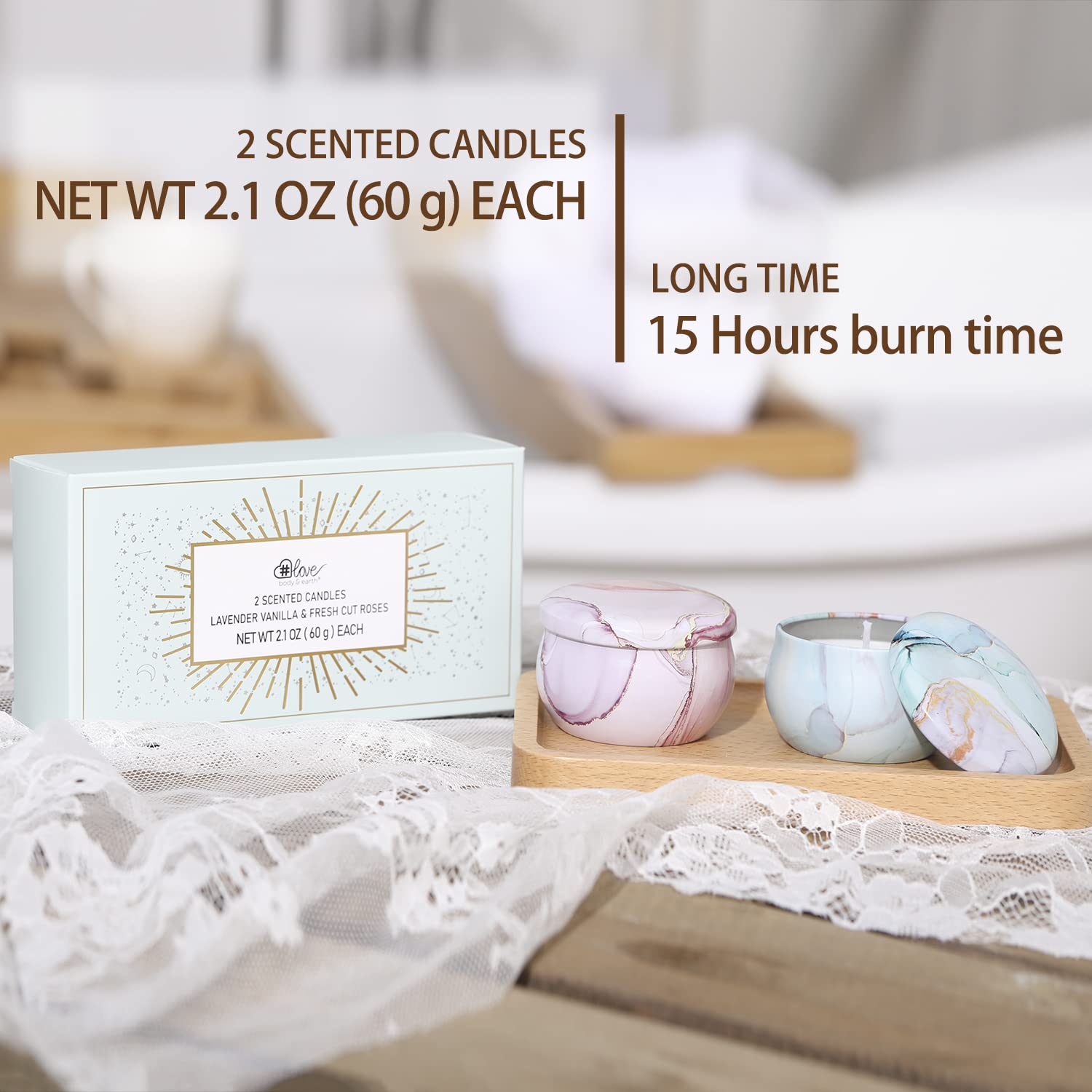 BODY & EARTH LOVE Gift-ready tin set enhances any room decor.