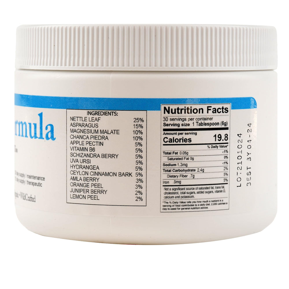 Body Force Kidney Formula ingredients label showcasing nettle leaf and chanca piedra benefits.