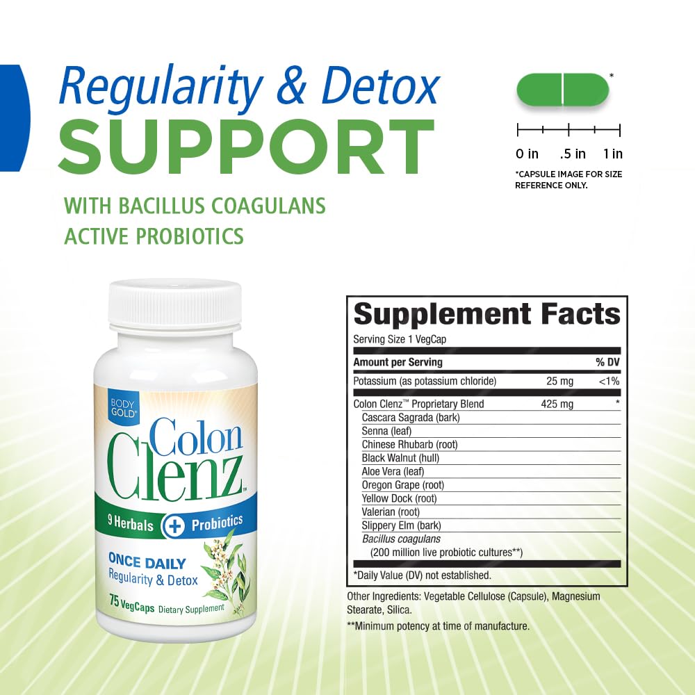 Body Gold Tablet Body Gold Colon Clenz Regularity & Detox Formula – 75 CT | Once Daily ...