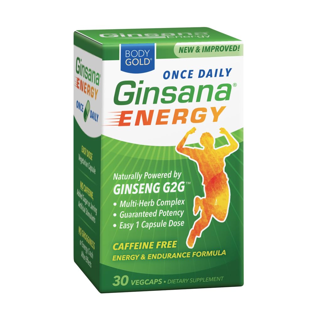 Body Gold Ginsana Energy bottle front highlighting branding and daily energy support