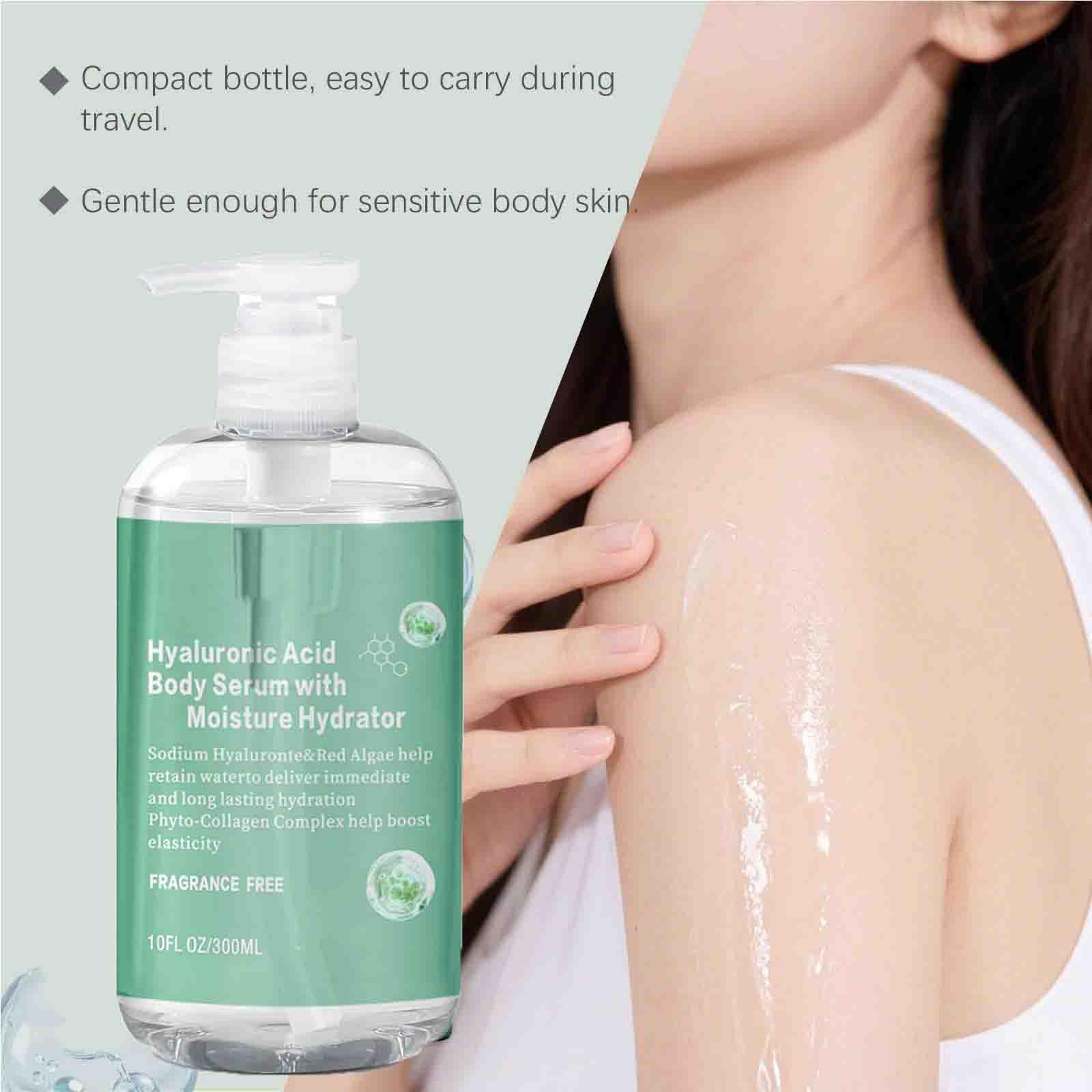 Body Hydrator Hyaluronic Acid Serum pump demonstrates easy dispensing and lightweight feel.