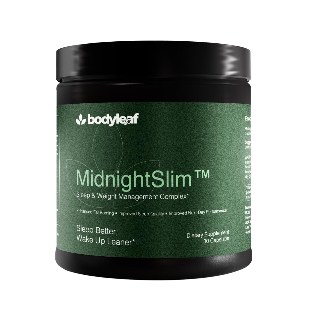 Body Leaf MidnightSlim bottle close-up highlighting nighttime weight support.