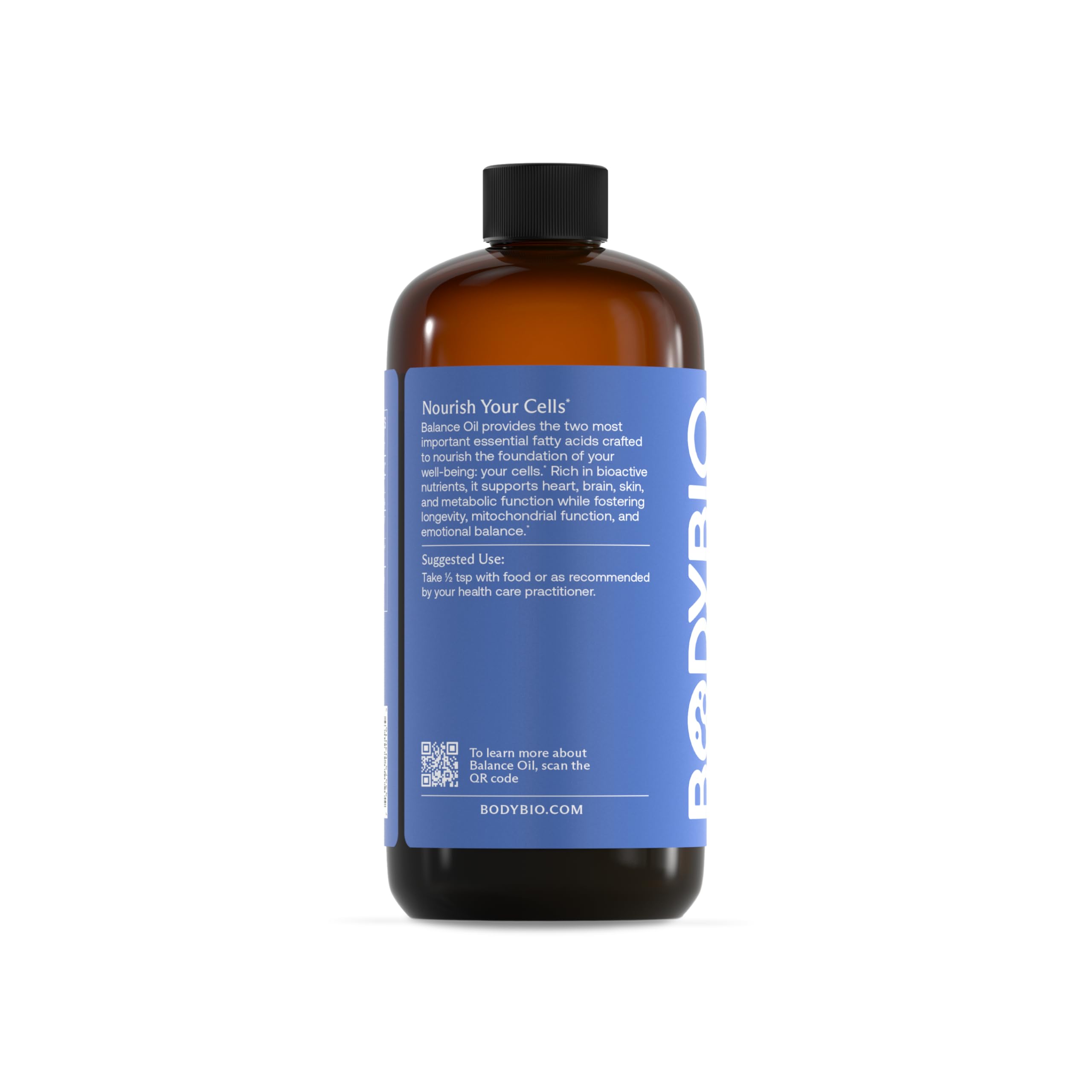 BodyBio Balance Oil label emphasizing cold pressed flaxseed and safflower oils